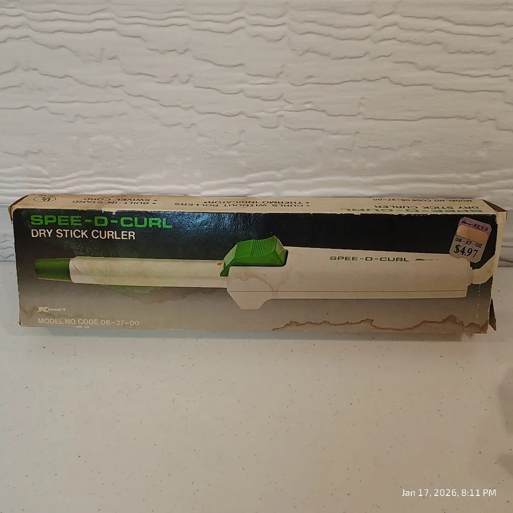 1970's Vtg Spee-d-Curl Dry Stick Curling Iron Barrel NEW Kmart MODEL NO.06-27-00